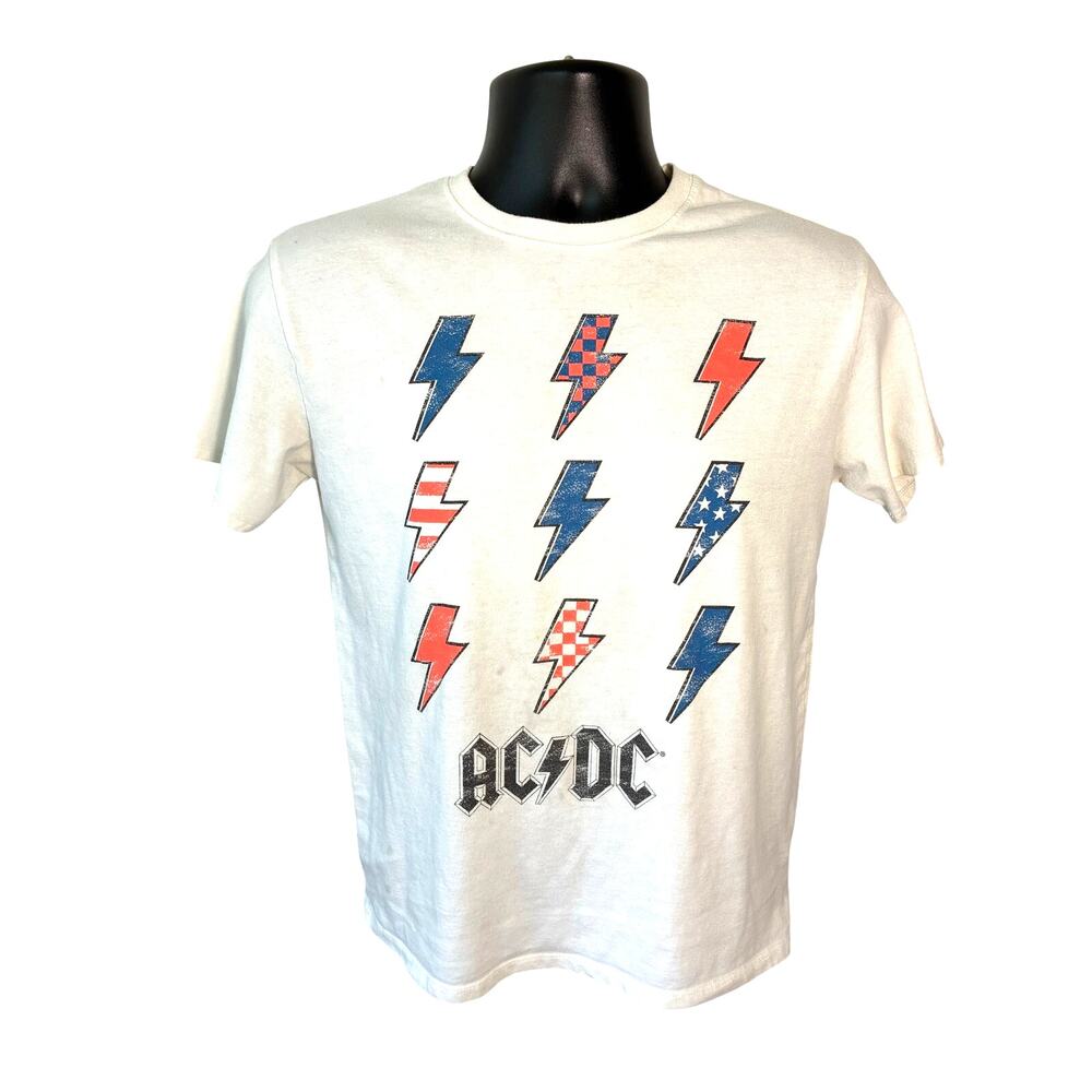 AC/DC Lightning Bolts Band T-Shirt White Size Youth Large